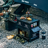 Foldable Outdoor Camping Storage Box with Side Opening Lid, Vintage Large Capacity Trunk Organizer