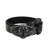 Men's Genuine Leather Belt with Designer Buckle for Motorcycle Riders