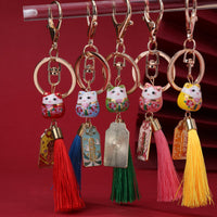 Lucky Cat Ceramic Keychain with Tassel for Bags and Keys