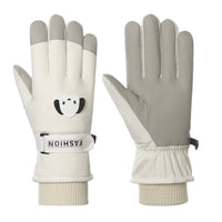 Women's Winter Warm Ski Gloves with Touchscreen, Cartoon Design, Thickened Fleece Lining