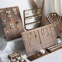 Black Walnut Jewelry Display Stand Earring Necklace Holder Large Capacity Organizer for Booths and Retail