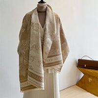 Jacquard Landscape Faux Cashmere Scarf for Women, Thick Warm Shawl for Autumn/Winter