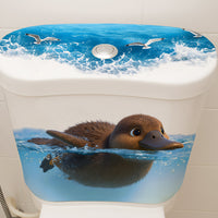 Cartoon Swimming Duck Seagull Toilet Lid Sticker, Funny Waterproof Bathroom Decor Decal