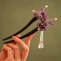 New Chinese Style Sandalwood Velvet Flower Brooch Hairpin Set for Hanfu