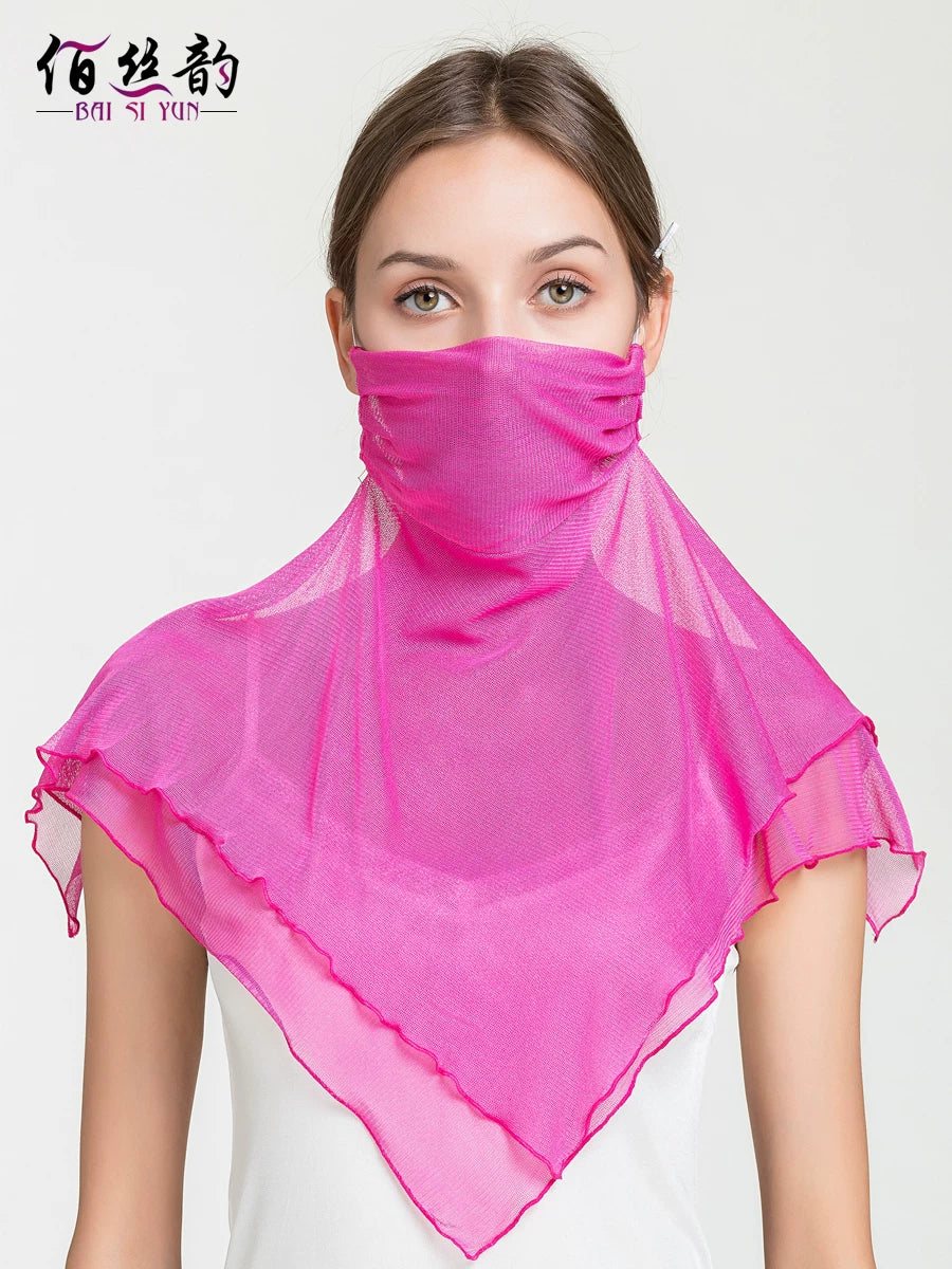 100% Mulberry Silk Face Mask Scarf for Sun Protection and Breathability