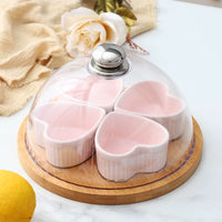 Creative Ceramic Heart-Shaped Divided Snack Plate with Lid for Home Living Room Afternoon Tea