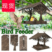 Outdoor Wooden Bird Feeder Hanging Squirrel-Proof Bird House for Garden Yard