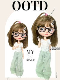 Blythe OB24 Doll Clothes Pleated Short Sleeve T-Shirt and Wide Leg Pants