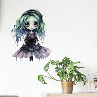 Xinuo PH-QT907 Halloween Gothic Girl Watercolor Wall Decal Self-Adhesive Removable for Bedroom