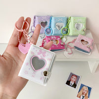 Bowknot 2-inch Heart Hollow Photo Album Keychain for Students, Mini Photo Storage Book for Girls