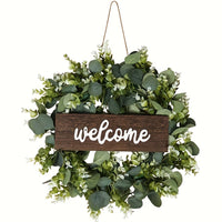 Welcome Eucalyptus Wreath Artificial Christmas Thanksgiving Decor