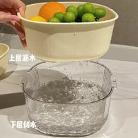Double-Layer Drain Basket for Fruits and Vegetables, PP Material, Multi-functional Storage and Washing
