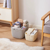 Plastic Woven Storage Basket with Handle for Clothes, Toys, and Sundries