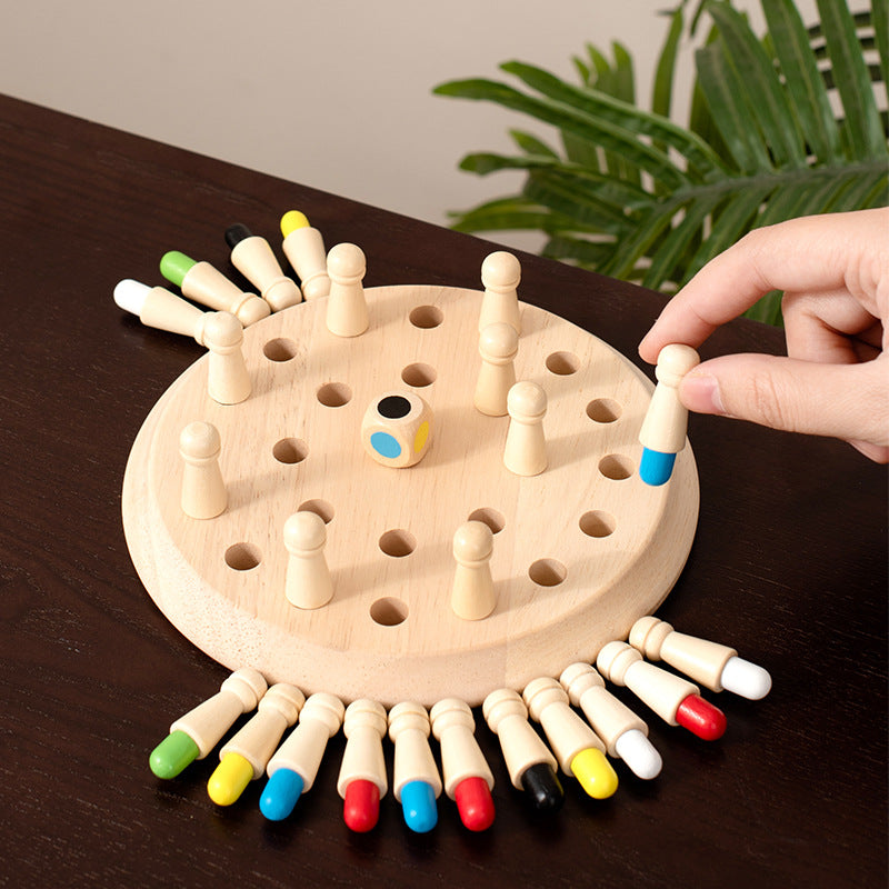 Wooden Memory Chess Game for Kids, Educational Color Recognition Board Game Toy