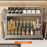 Kitchen Spice Rack Countertop Organizer, Freestanding Seasoning Storage Shelf with Hooks