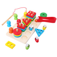 Wooden Magnetic Fishing Geometric Shape Stacking Montessori Toy for Kids