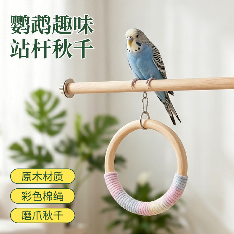 Parrot Cotton Rope Swing Toy with Perch for Small Birds