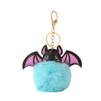 Halloween Colorful Bat Pom Pom Keychain Plush Bag Charm Car Accessory