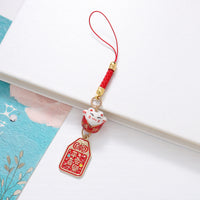 Japanese Lucky Cat Ceramic Keychain Charm for Bags and Car Keys