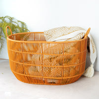 Large Woven Laundry Hamper with Handles, Waterproof Clothes Storage Basket for Bathroom and Living Room