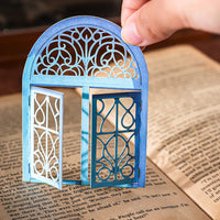 Hollowed-Out Window Frame Decorative Paper Cards for Scrapbooking and Journaling, Town Window Scene Background Cards