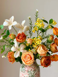 Artificial Orange Rose Bouquet with Ceramic Vase for Home and Hotel Decor