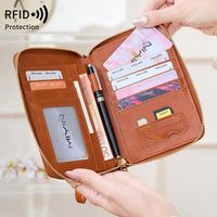 RFID Blocking Passport Holder Travel Wallet with Zipper Closure