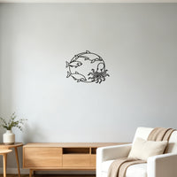 Minimalist Ocean-Themed Metal Wall Decor - Round Hollow Dolphin Octopus Fish Art