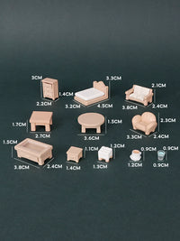 Dollhouse Miniature Cartoon Furniture Set - Bed, Table, Sofa, Cabinet Decor