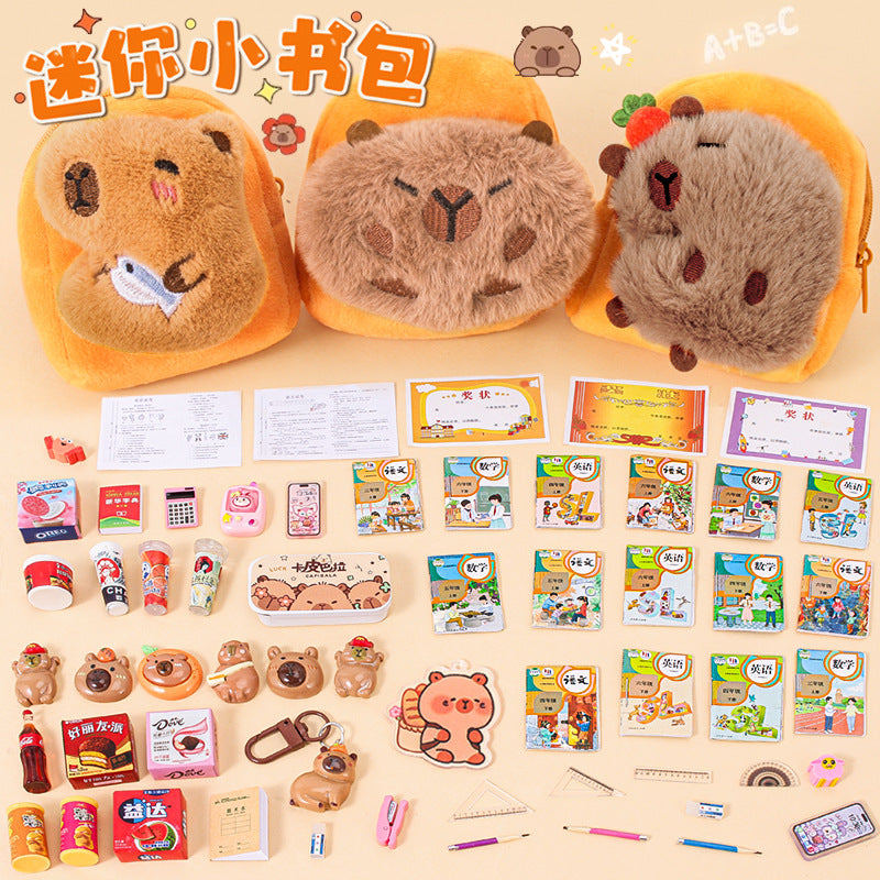 Capybara Mini Backpack Stationery Set for Kids Pretend Play
