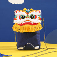 Lion Dance Embroidery DIY Kit for Beginners - Ancient Style Silk Ribbon Handbag