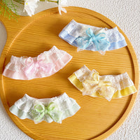 Pet Lace Bow Collar Bib for Cats and Dogs, Plaid Princess Style, Soft Pastel