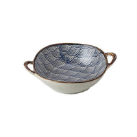 Japanese Style Ceramic Soup Noodle Bowl with Double Handles, Vintage Dessert Bowl