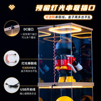 Acrylic Display Case with LED Lights for Building Blocks, Action Figures, and Model Kits - Dustproof Storage Box