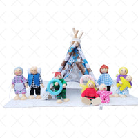Wooden Posable Doll Family Set for Kids, Articulated Figures for Imaginative Play