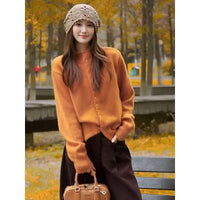 Women's Korean Style Stand Collar Knit Sweater & High-Waist Cropped Pants Two-Piece Set