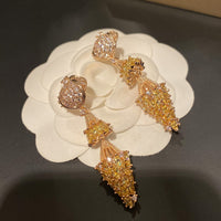 Vintage Gold-Tone Cylindrical Crystal Dangle Earrings for Women