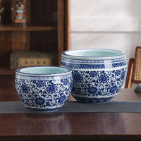 Jingdezhen Blue and White Porcelain Fish Tank Large Desktop Goldfish Turtle Bowl Lotus Pot