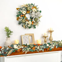 Lighted Pumpkin Bunny Ear Maple Leaf Garland for Thanksgiving Harvest Festival Door Decor