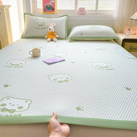 Summer Ice Silk Cooling Mat Set with Pillowcases, Machine Washable Fitted Sheet Style