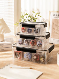 Clear Desktop Storage Box with Lid for Stationery, Badges, and Collectibles