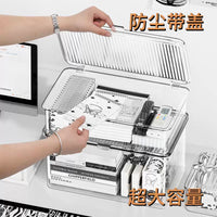 Acrylic Transparent Desktop Storage Box with Lid for Office and Stationery