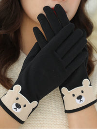 Women's Winter Warm Touchscreen Gloves with Cartoon Design, Thickened Fleece Lining for Cold Weather Cycling and Driving