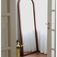 Vintage Solid Wood Dressing Mirror Cherry Wood Full Length Arch Floor Mirror Wall Mounted French Arch Mirror