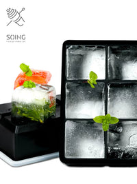 SOING Food-Grade Silicone Ice Cube Tray with Lid, Large Capacity Sphere and Square Molds for Home and Commercial Use