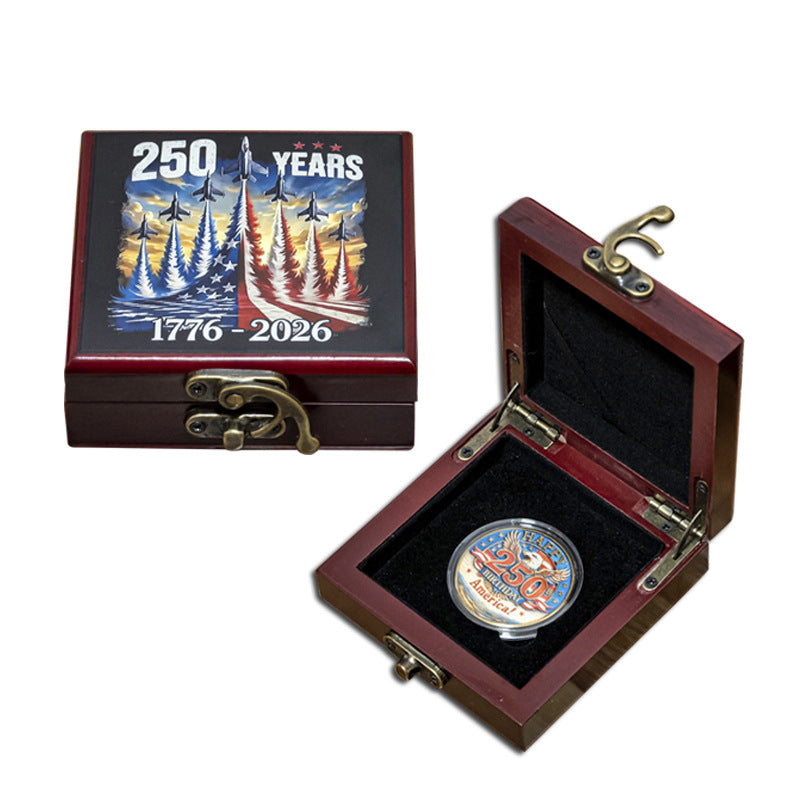 US 250th Anniversary Statue of Liberty Eagle Commemorative Coin Set in Wooden Box