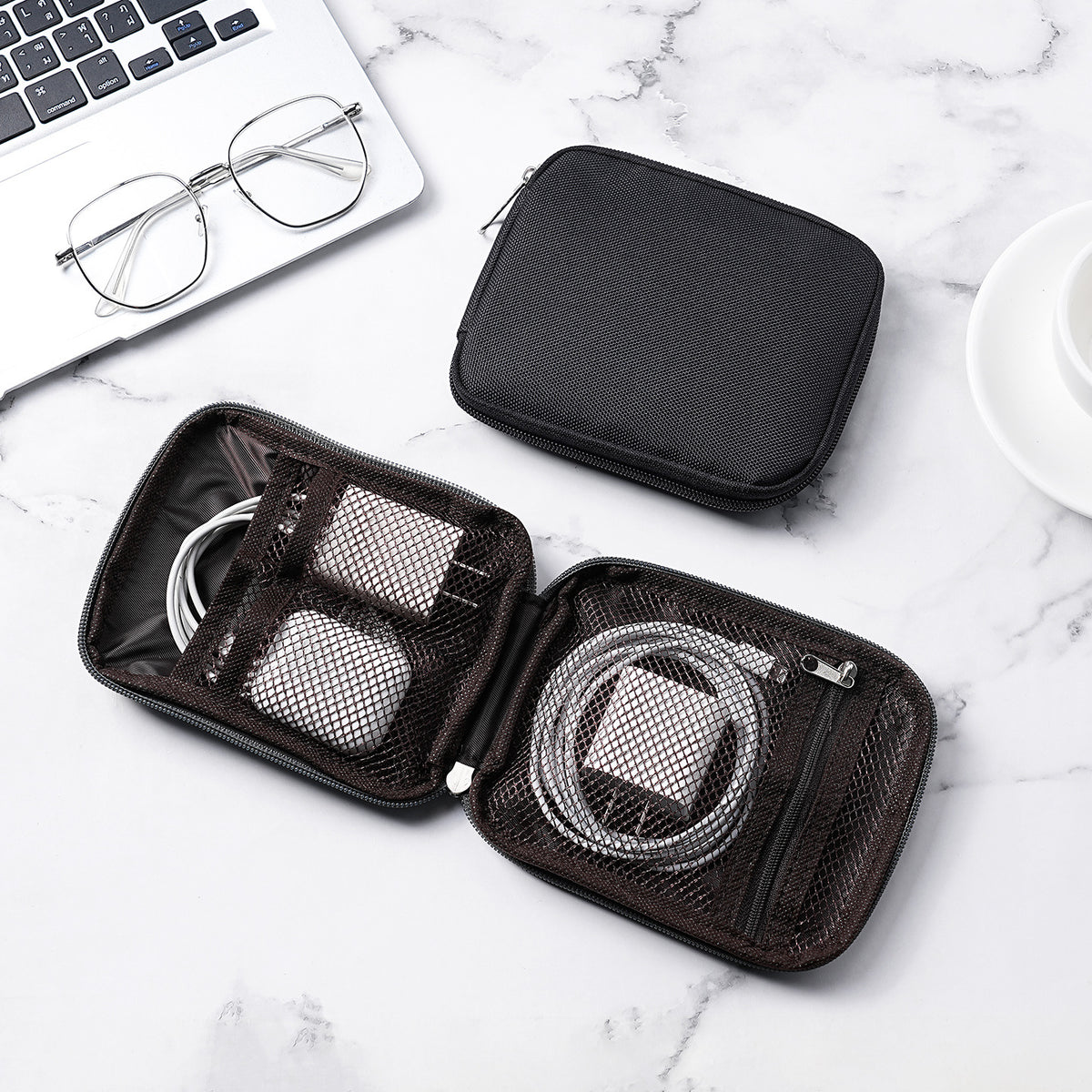 Minimalist Japanese Canvas Multi-functional Mini Portable Key Pouch with Headphone/Lipstick Compartment