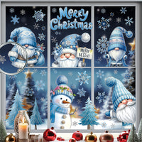 Christmas Window Clings Blue Glitter Snowman Tree Holiday Party Static Decals