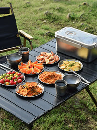LTHW Portable 304 Stainless Steel Camping Picnic Tableware Set with Bowls, Plates, Cups, Chopsticks, and Spoons