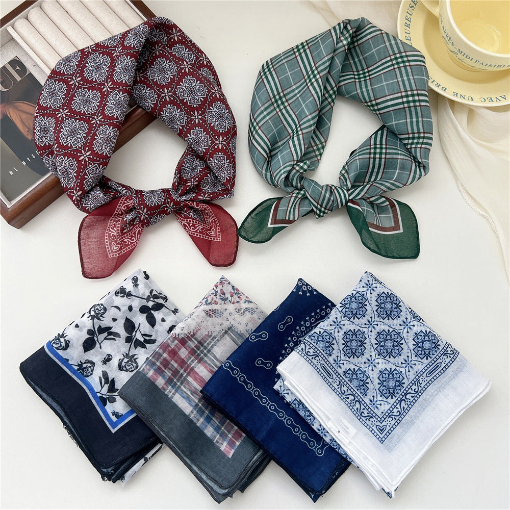 Breathable Cotton Linen Square Scarf for Women, Vintage Style Decorative Small Scarf